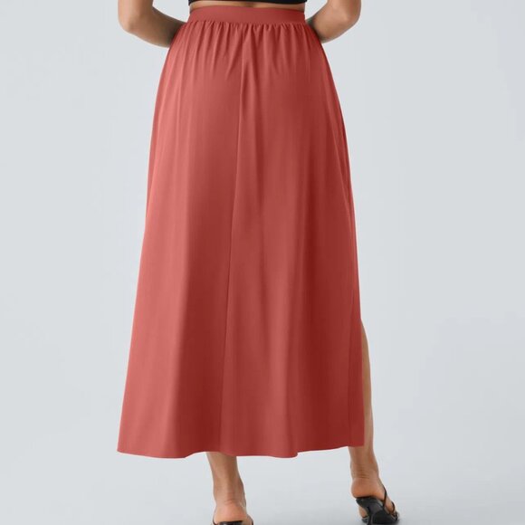 HALARA Breezeful Tie Front 2 In 1 Flowy Maxi Skirt Flame Red Size Small NWT - Picture 3 of 9